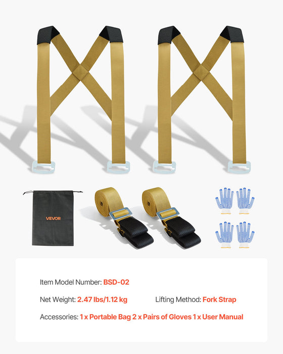 VEVOR Moving Straps, Supports up to 453.6 kg, 2-Person Lifting and Moving System with 2 Harness Straps & 2 Load-bearing Straps, Adjustable Lifting Shoulder Straps Move Furniture Appliances Mattresses