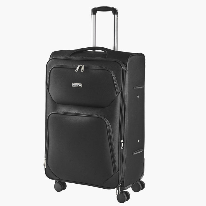 Softside Expandable Luggage with Spinner Wheels, 71 cm Softside Checked Large Luggage, Lightweight Checked Suitcase with Expandable Zippered Pocket and TSA Lock, Black