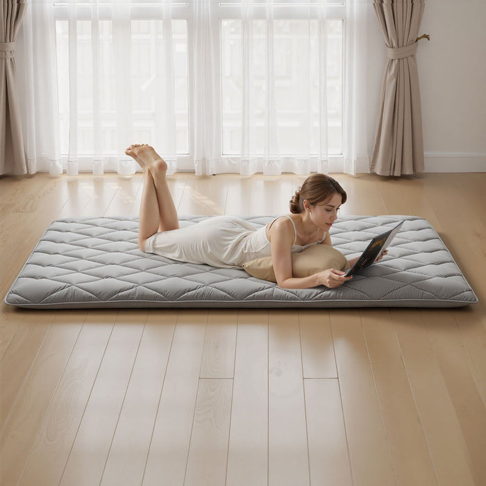 Japanese Tatami Mat, Full Size Foldable Japanese Tatami Mattress, Futon Mattress with Storage Bag & Fastener, 9-Layer Floor Mat for Sleeping, Dorm, Meditation, Yoga, 2032 x 1372 x 89 mm, Gray