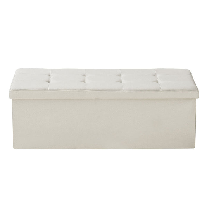 VEVOR Foldable Storage Ottoman Bench, End of Bed Bench with Side Bags, Folding Upholstered Storage Chest Supports 660 lbs, Linen Bed Ottoman with Large Space for Living Room, Bedroom, Entryway, Beige