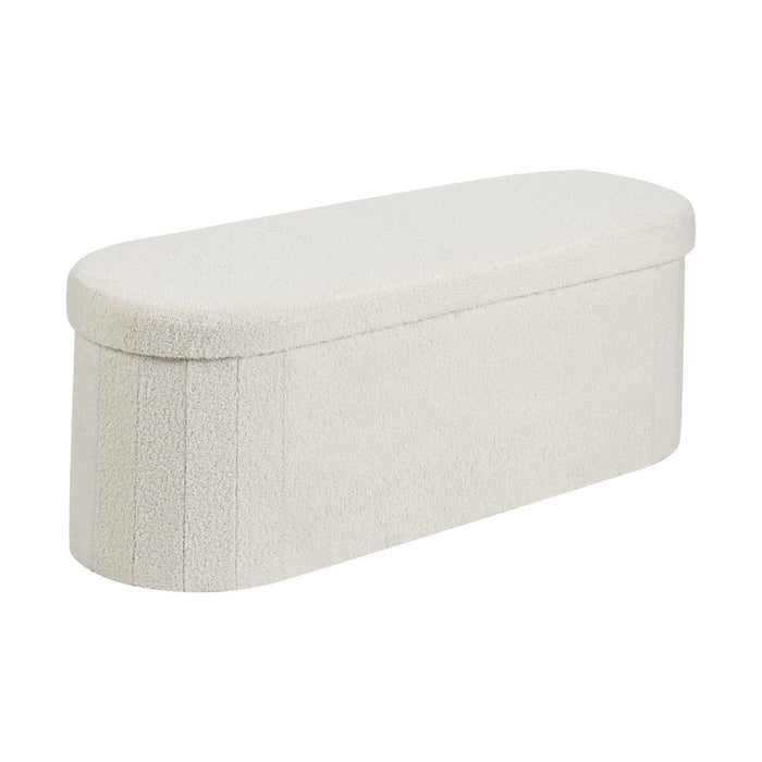 Oval Storage Ottoman Bench, Foldable Teddy Fleece End of Bed Bench, Folding Upholstered Bed Ottoman Chest with Large Storage Space, Supports 660 lbs, for Living Room, Bedroom, Entryway, Beige