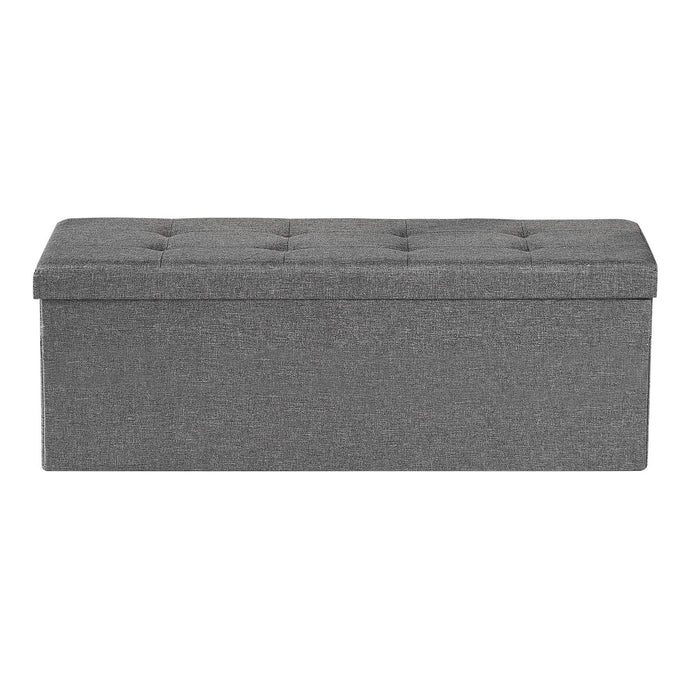 VEVOR Foldable Storage Ottoman Bench, End of Bed Bench with Side Bags, Folding Upholstered Storage Chest Supports 660 lbs, Linen Bed Ottoman with Large Space for Living Room, Bedroom, Entryway, Grey