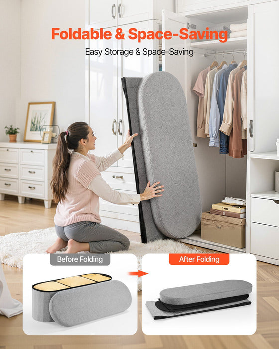 Oval Storage Ottoman Bench, Foldable Teddy Fleece End of Bed Bench, Folding Upholstered Bed Ottoman Chest with Large Storage Space, Supports 660 lbs, for Living Room, Bedroom, Entryway, Grey