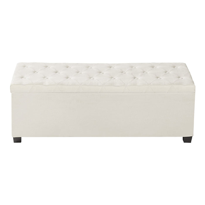 VEVOR Storage Ottoman Bench, Button-Tufted End of Bed Bench with Side Bags, Flip-up Upholstered Storage Chest with Metal Frame, Linen Bed Ottoman for Living Room, Bedroom, Entryway, Office, Beige