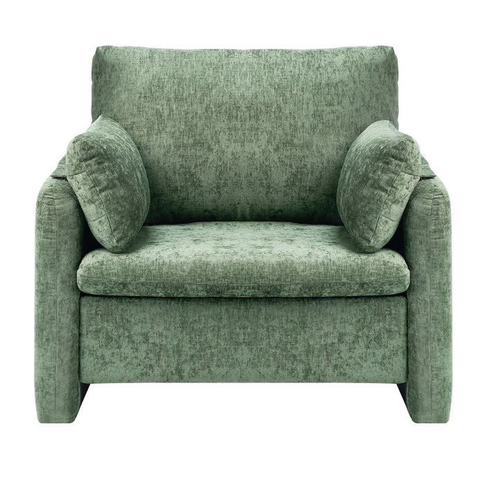 Green Accent Chair, Modern Upholstered Accent Chair with Armrests, Cloth Arm Chairs with Thick Cushion and Arched Backrest, Single Fabric Armchair for Living Room, Bedroom, Study, Office