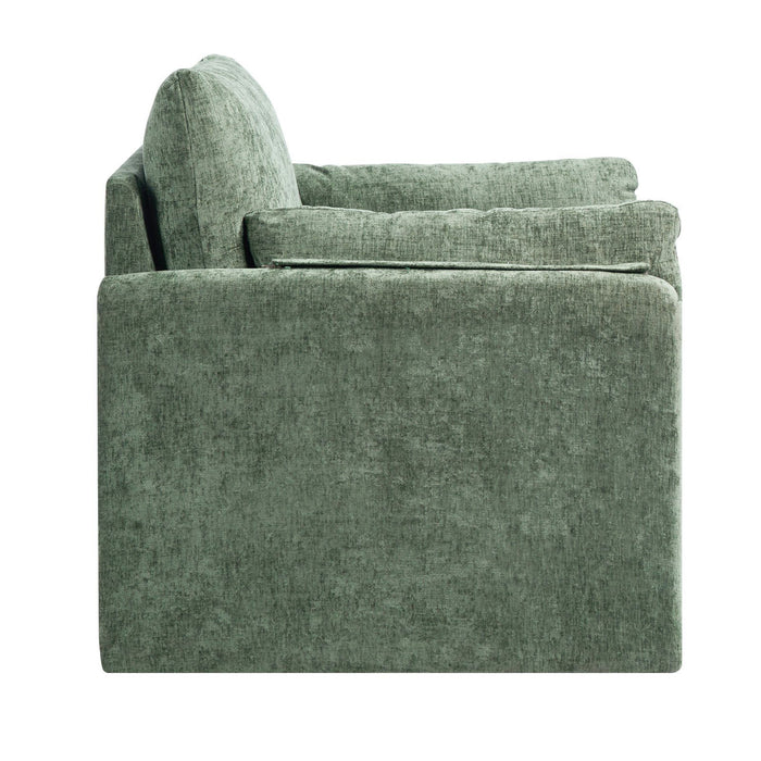 Green Accent Chair, Modern Upholstered Accent Chair with Armrests, Cloth Arm Chairs with Thick Cushion and Arched Backrest, Single Fabric Armchair for Living Room, Bedroom, Study, Office