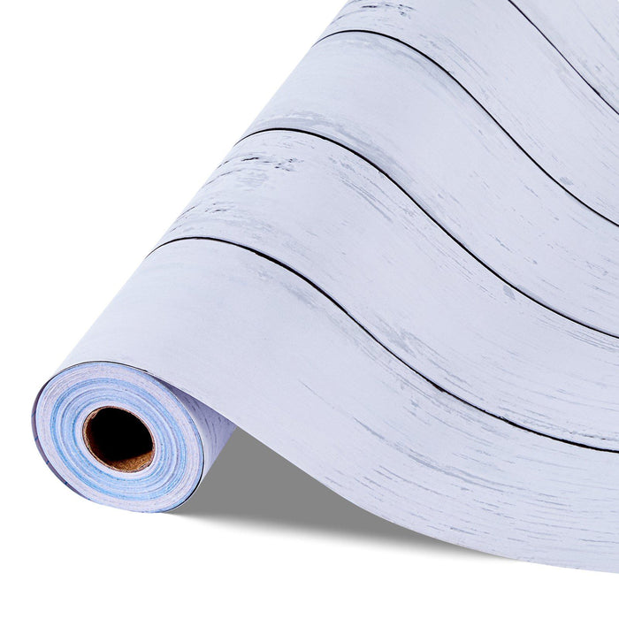 Peel and Stick Wallpaper, 45cm x 12m Contact Paper White Wood Textured Waterpoof Self Adhesive, Easy to Clean & Peel Wall Decorative Vinyl Roll for Bedroom Kitchen Office Bathroom Desk