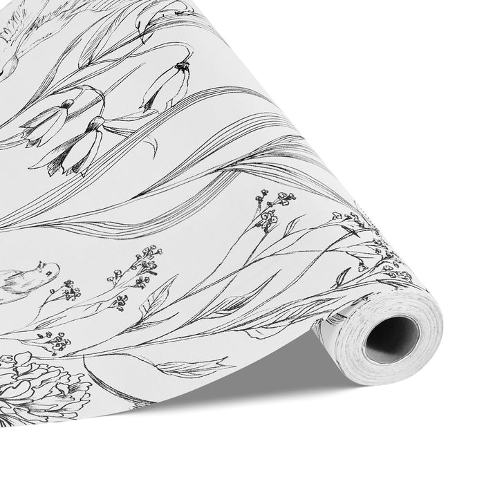 VEVOR Peel and Stick Wallpaper, 45cm x 10m Contact Paper White Line Art Botanical Floral Waterpoof Self Adhesive, Easy to Clean Wall Decorative Vinyl Roll for Bedroom Kitchen Office Bathroom