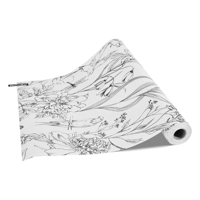 VEVOR Peel and Stick Wallpaper, 45cm x 10m Contact Paper White Line Art Botanical Floral Waterpoof Self Adhesive, Easy to Clean Wall Decorative Vinyl Roll for Bedroom Kitchen Office Bathroom