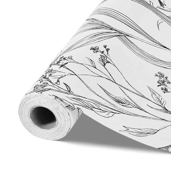 VEVOR Peel and Stick Wallpaper, 45cm x 10m Contact Paper White Line Art Botanical Floral Waterpoof Self Adhesive, Easy to Clean Wall Decorative Vinyl Roll for Bedroom Kitchen Office Bathroom