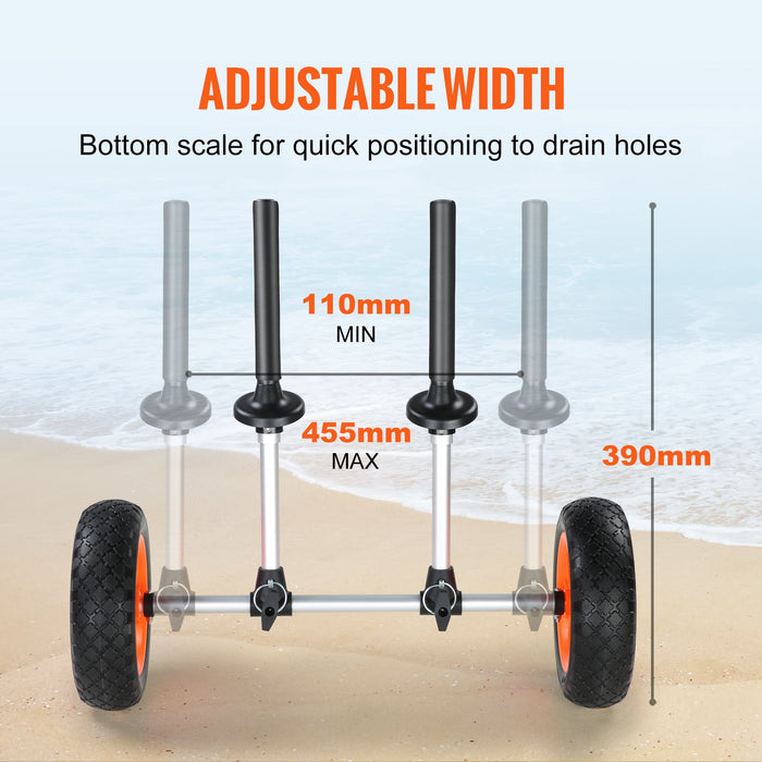 VEVOR Adjustable Kayak Cart Canoe Boat Carrier 280lbs Load with 10'' Solid Tires