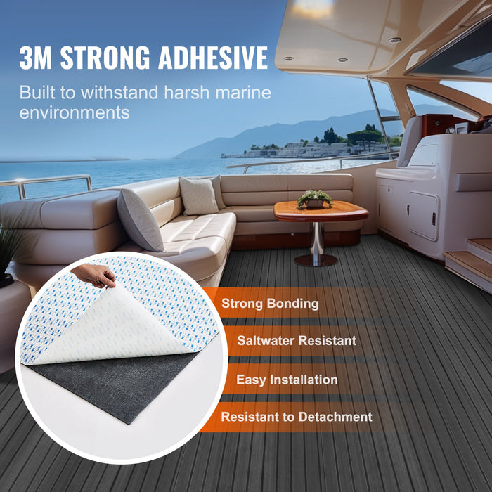 VEVOR Boat Flooring, EVA Foam Boat Decking 94.5" x 23.6", Non-Slip Self-Adhesive Flooring, 15.5 sq.ft Marine Carpet for Boats, Yacht, Pontoon, Kayak Decking