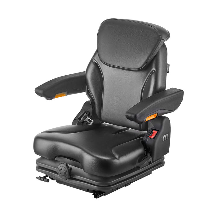 VEVOR Universal Forklift Seat, Tractor Suspension Seat with Adjustable Back, Armrest, Headrest & Safety Belt, Secure Fold Down Tractor Seat with Micro Switch, Lawnmower Seat for Skid Loader Bulldozer