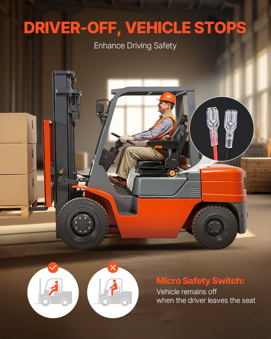 VEVOR Universal Forklift Seat, Tractor Suspension Seat with Adjustable Back, Armrest, Headrest & Safety Belt, Secure Fold Down Tractor Seat with Micro Switch, Lawnmower Seat for Skid Loader Bulldozer
