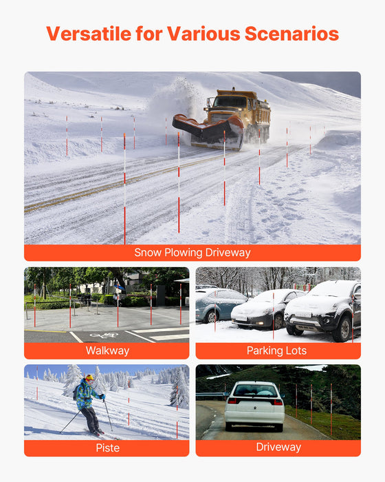 VEVOR Driveway Markers, 500Pcs 122cm Long 6.35mm Dia, Hi-Visibility Driveway Reflectors with 12 in Steel Drill Bits, Reflective Snow Sticks Fiberglass Pole for Parking Lots, Walkways, Snow Plowing