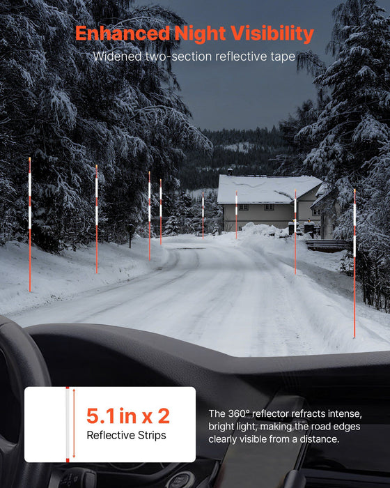 Driveway Markers, 200Pcs 122cm Long 6.35mm Dia, Hi-Visibility Driveway Reflectors with 12 in Steel Drill Bits, Reflective Snow Sticks Fiberglass Pole for Parking Lots, Walkways, Snow Plowing