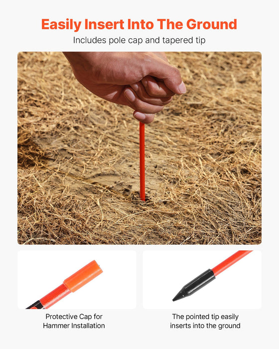 Driveway Markers, 200Pcs 122cm Long 6.35mm Dia, Hi-Visibility Driveway Reflectors with 12 in Steel Drill Bits, Reflective Snow Sticks Fiberglass Pole for Parking Lots, Walkways, Snow Plowing