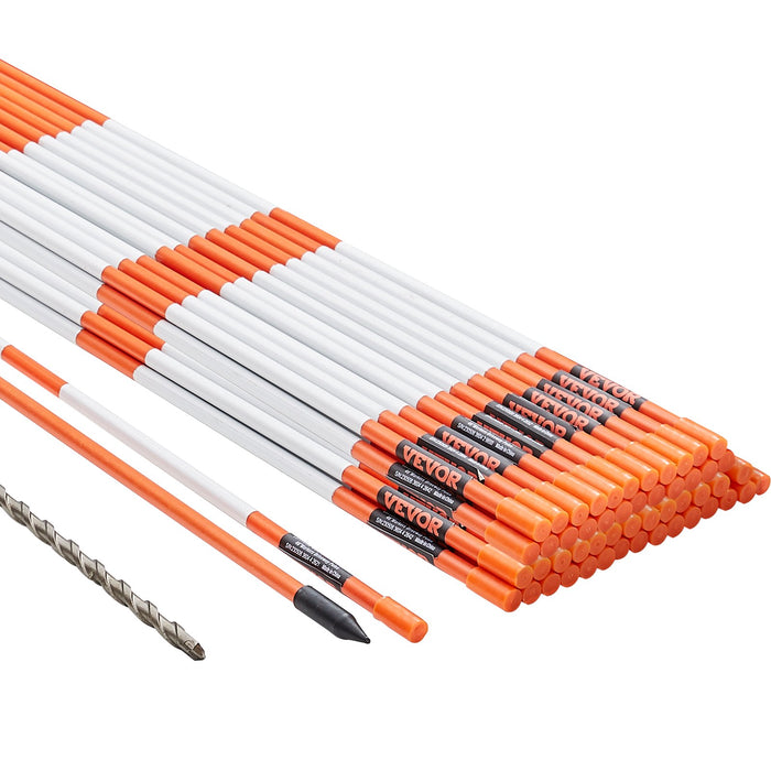 VEVOR Driveway Markers, 50 PCS 121.5 cm, 0.78 cm Diameter Orange Fiberglass Poles Snow Stakes with Reflective Tape, 30 cm Steel Drill Bit & Protection Gloves for Parking Lots, Walkways Easy Visibility