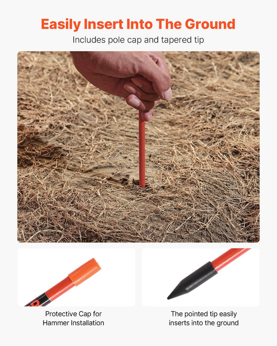 Driveway Markers, 50Pcs 152cm Long 7.87mm Dia, Hi-Visibility Driveway Reflectors with 12 in Steel Drill Bits, Reflective Snow Sticks Fiberglass Pole for Parking Lots, Walkways, Snow Plowing