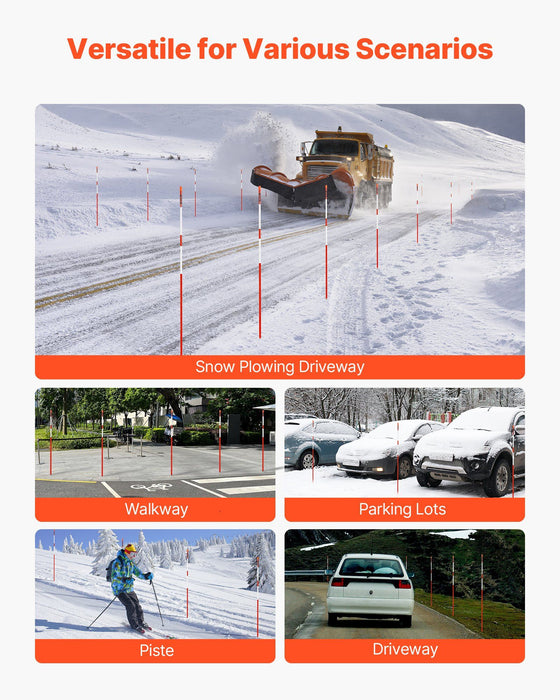 Driveway Markers, 50Pcs 152cm Long 7.87mm Dia, Hi-Visibility Driveway Reflectors with 12 in Steel Drill Bits, Reflective Snow Sticks Fiberglass Pole for Parking Lots, Walkways, Snow Plowing
