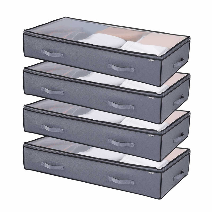 Under Bed Storage with Clear Lids, 996 x 500 x 180 mm, 90L Large Underbed Clothes Storage Containers, Low Profile Under Bed Drawer Shoe Organizer Bins Box for Blanket Shoe Bedroom, 4 Pack