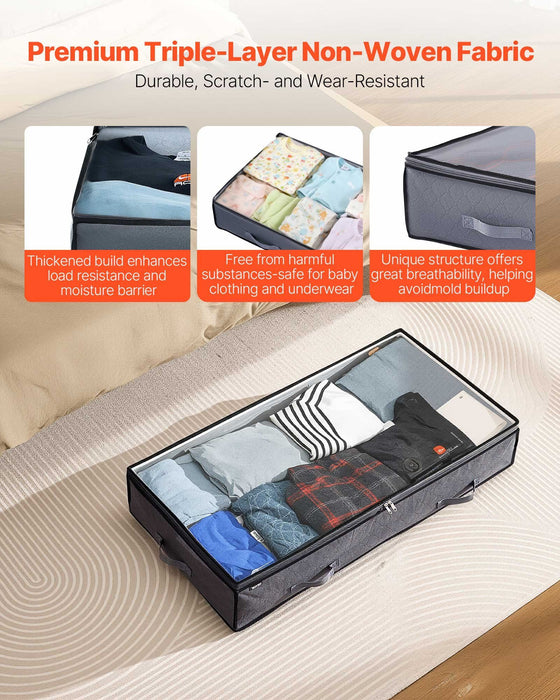 Under Bed Storage with Clear Lids, 996 x 500 x 180 mm, 90L Large Underbed Clothes Storage Containers, Low Profile Under Bed Drawer Shoe Organizer Bins Box for Blanket Shoe Bedroom, 4 Pack