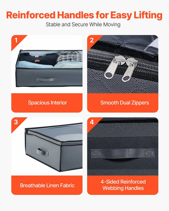 Under Bed Storage with Clear Lids, 996 x 500 x 180 mm, 90L Large Underbed Clothes Storage Containers, Low Profile Under Bed Drawer Shoe Organizer Bins Box for Blanket Shoe Bedroom, 4 Pack