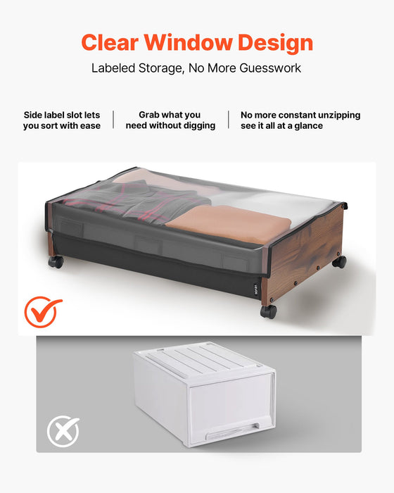 VEVOR Under Bed Storage with Wheels, 650 x 460 x 180 mm Underbed Containers, Underbed Shoes Organizer with Lockable Wheels, Rolling Under the Bed Storage Bins for Clothes, Shoes, Blankets, 2 Pack