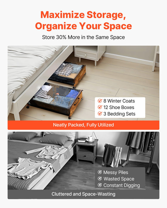 VEVOR Under Bed Storage with Wheels, 650 x 460 x 180 mm Underbed Containers, Underbed Shoes Organizer with Lockable Wheels, Rolling Under the Bed Storage Bins for Clothes, Shoes, Blankets, 2 Pack