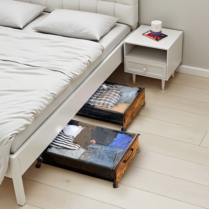 VEVOR Under Bed Storage with Wheels, 650 x 460 x 180 mm Underbed Containers, Underbed Shoes Organizer with Lockable Wheels, Rolling Under the Bed Storage Bins for Clothes, Shoes, Blankets, 2 Pack