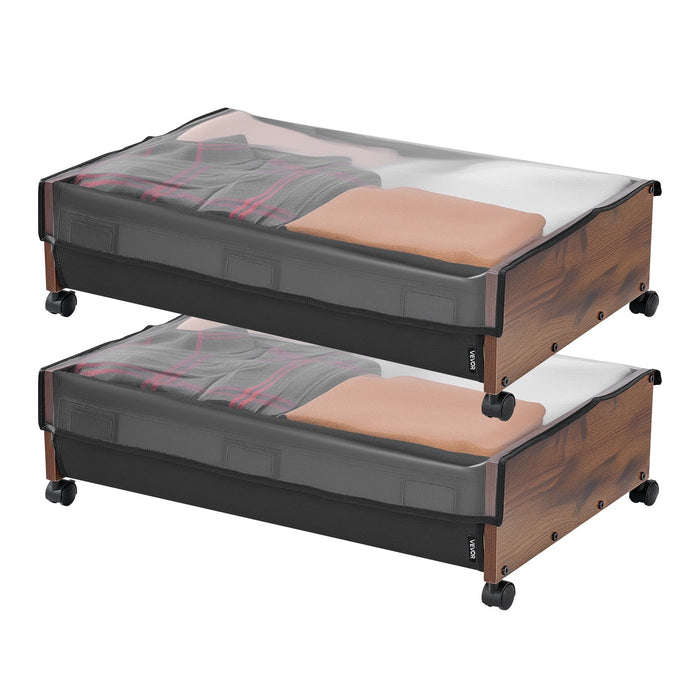 VEVOR Under Bed Storage with Wheels, 650 x 460 x 180 mm Underbed Containers, Underbed Shoes Organizer with Lockable Wheels, Rolling Under the Bed Storage Bins for Clothes, Shoes, Blankets, 2 Pack
