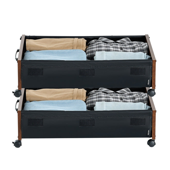 VEVOR Under Bed Storage with Wheels, 650 x 460 x 180 mm Underbed Containers, Underbed Shoes Organizer with Lockable Wheels, Rolling Under the Bed Storage Bins for Clothes, Shoes, Blankets, 2 Pack