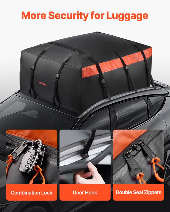 Car Rooftop Cargo Carrier Bag, 23 Cubic Feet Roof Cargo Carrier, Heavy Duty 840D PVC 100% Waterproof Car Roof Luggage Bag for All Vehicle with/without Rack- with Lock, Anti-Slip Mat, 6 Door Hook