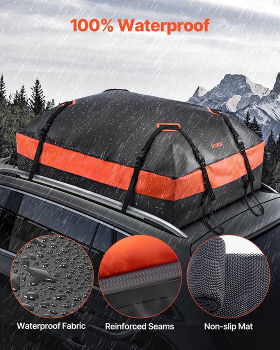 VEVOR Car Rooftop Cargo Carrier Bag, 15 Cubic Feet Car Roof Cargo Carrier, 100% Waterproof Heavy Duty 840D PVC Roof Luggage Bag for All Vehicle with/without Rack- with Lock, Non-Slip Mat, 4 Door Hooks