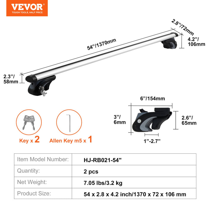 VEVOR Roof Rack Cross Bars, Aluminum Roof Rack Crossbars, Fit Raised Side Rail with Gap, 90 kg Load Capacity, Adjustable Crossbars with Locks, for SUVs, Sedans, and Vans