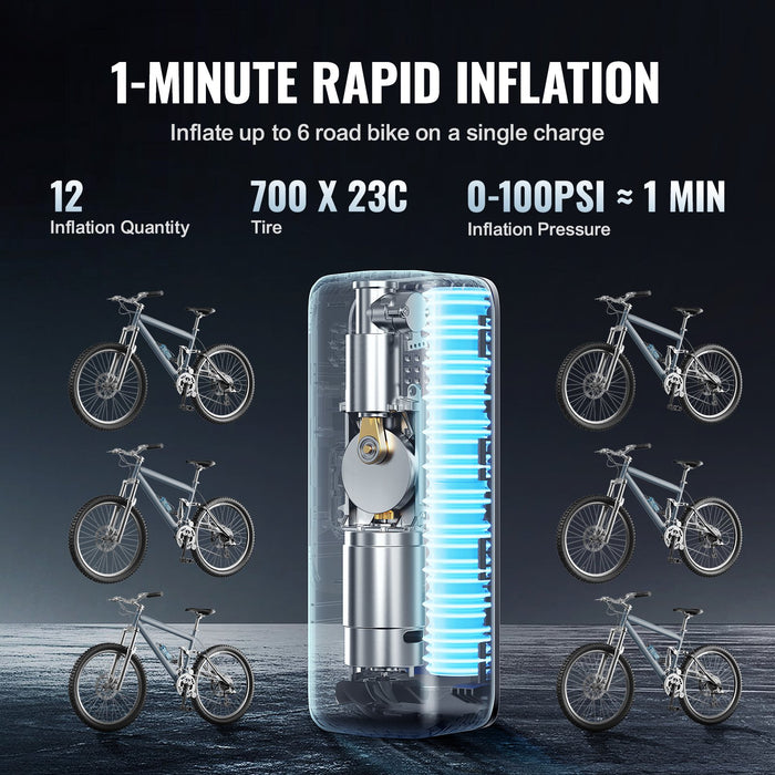 VEVOR Tire Inflator Portable Air Compressor, 150 PSI Electric Air Pump, 4000mAh Rechargeable Tire Pump with Auto-Off Function, LCD Pressure Gauge, 3 Nozzles, LED Light for Car Motorcycle Bike Ball