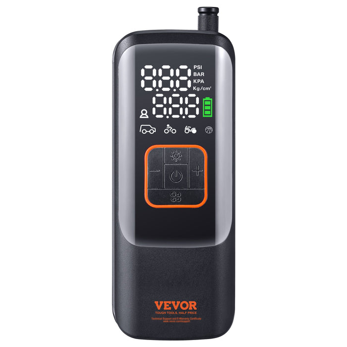 VEVOR Tire Inflator Portable Air Compressor, 150 PSI Electric Air Pump, 4000mAh Rechargeable Tire Pump with Auto-Off Function, LCD Pressure Gauge, 3 Nozzles, LED Light for Car Motorcycle Bike Ball
