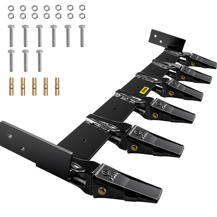VEVOR Bucket Tooth Bar, 48in Inside Bucket Width Tractor Bucket Teeth, 9.84in Teeth Space Tooth Bar for Loader Bucket 23TF, Bolt on Tooth Bucket Enables Penetration of Compacted Soil