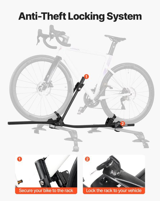 Roof Bike Rack, 15 kg Capacity, Upright Roof Mount Bicycle Rack with Secure Locking System for Most Standard Crossbars, Aluminum Upright Rooftop Bike Rack, 1 Bike Carrier for Car SUV, Black