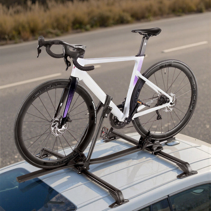 Roof Bike Rack, 15 kg Capacity, Upright Roof Mount Bicycle Rack with Secure Locking System for Most Standard Crossbars, Aluminum Upright Rooftop Bike Rack, 1 Bike Carrier for Car SUV, Black