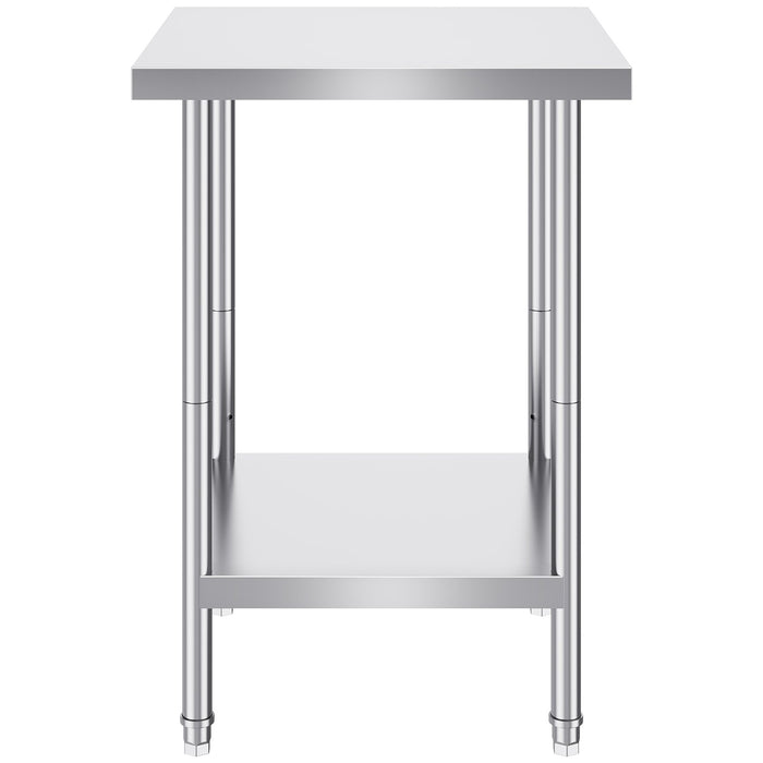 VEVOR Stainless Steel Prep Table, 24 x 24 x 34 Inch, Heavy Duty Metal Worktable with 3 Adjustable Height Levels, Commercial Workstation for Kitchen Garage Restaurant Backyard
