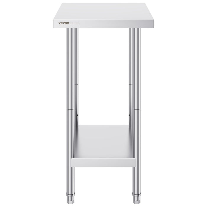 VEVOR Stainless Steel Prep Table, 24 x 18 x 34 Inch, Heavy Duty Metal Worktable with 3 Adjustable Height Levels, Commercial Workstation for Kitchen Garage Restaurant Backyard