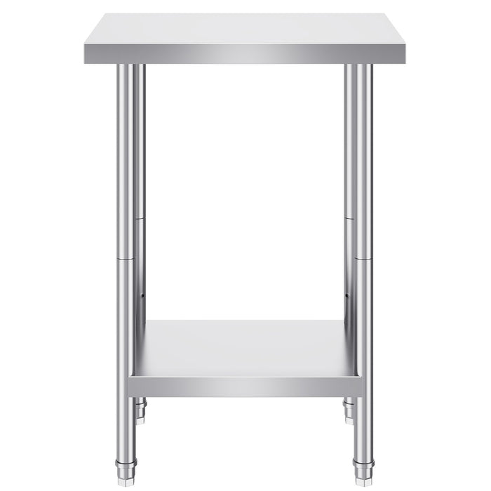 VEVOR Stainless Steel Prep Table, 24 x 18 x 34 Inch, Heavy Duty Metal Worktable with 3 Adjustable Height Levels, Commercial Workstation for Kitchen Garage Restaurant Backyard