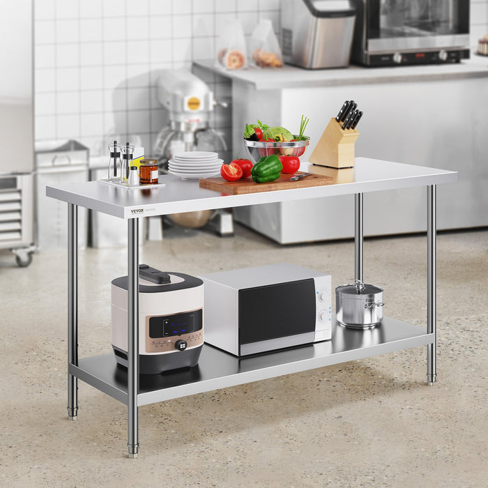 VEVOR Stainless Steel Work Prep Table Commercial Worktable Food Prep 24x60x34in