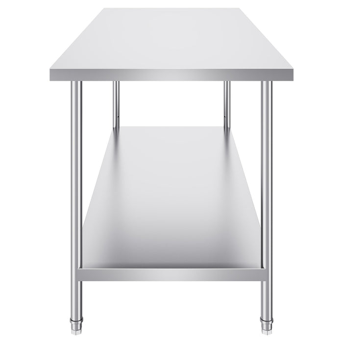 VEVOR Stainless Steel Prep Table, 30 x 72 x 34 Inch, Heavy Duty Metal Worktable with 3 Adjustable Height Levels, Commercial Workstation for Kitchen Garage Restaurant Backyard