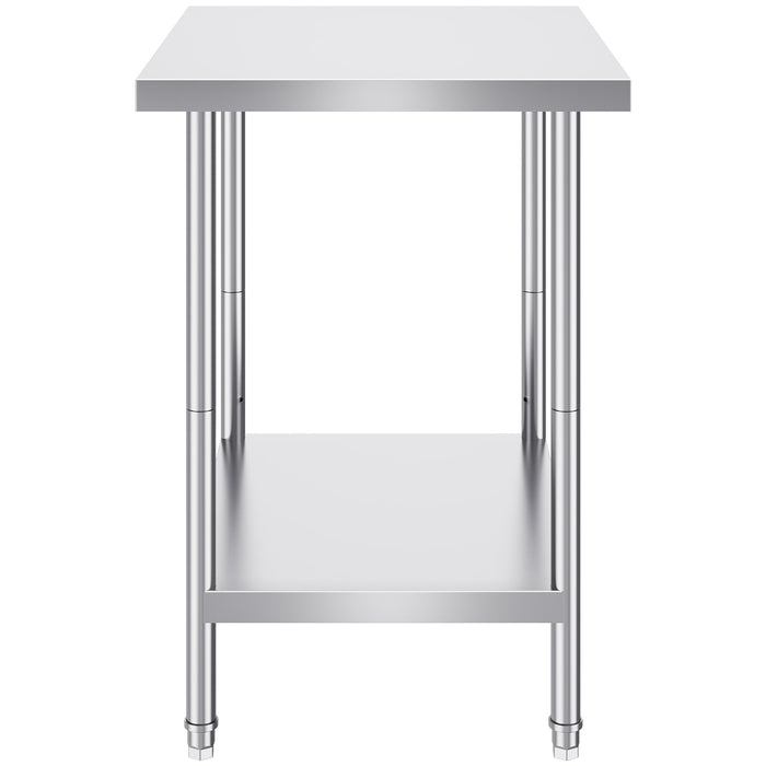 VEVOR Stainless Steel Prep Table, 24 x 30 x 34 Inch, Heavy Duty Metal Worktable with 3 Adjustable Height Levels, Commercial Workstation for Kitchen Garage Restaurant Backyard