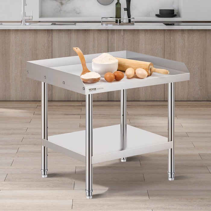 Stainless Steel Work Table, 24 x 28 x 26 Inch Commercial Food Prep Worktable, 3-Sided Backsplash Heavy Duty Prep Worktable, Metal Work Table with Adjustable Height for Restaurant Home Hotel