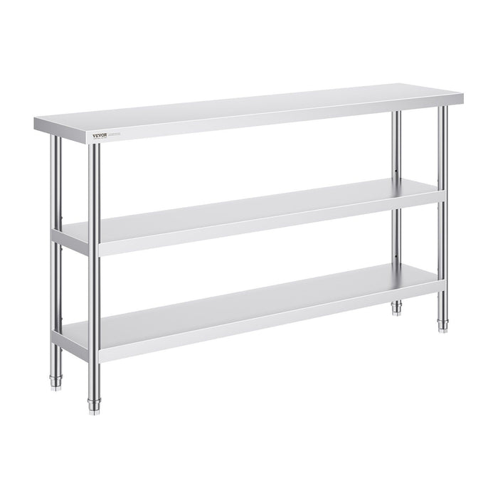 Stainless Steel Food Prep Table, 356 x 1524 x 864 mm Commercial Kitchen Worktable, with 2 Adjustable Undershelf, Heavy Duty Prep Table Metal Work Table for BBQ, Kitchen, Home, and Garage