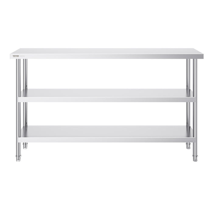 Stainless Steel Food Prep Table, 356 x 1524 x 864 mm Commercial Kitchen Worktable, with 2 Adjustable Undershelf, Heavy Duty Prep Table Metal Work Table for BBQ, Kitchen, Home, and Garage