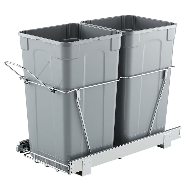 Pullout Trash Can for Kitchen Cabinets,Double Under Sink Garbage Waste Recycling Bin, Under Mount Waste Container, with Heavy Duty Metal Full Extension Sliding System and Handle